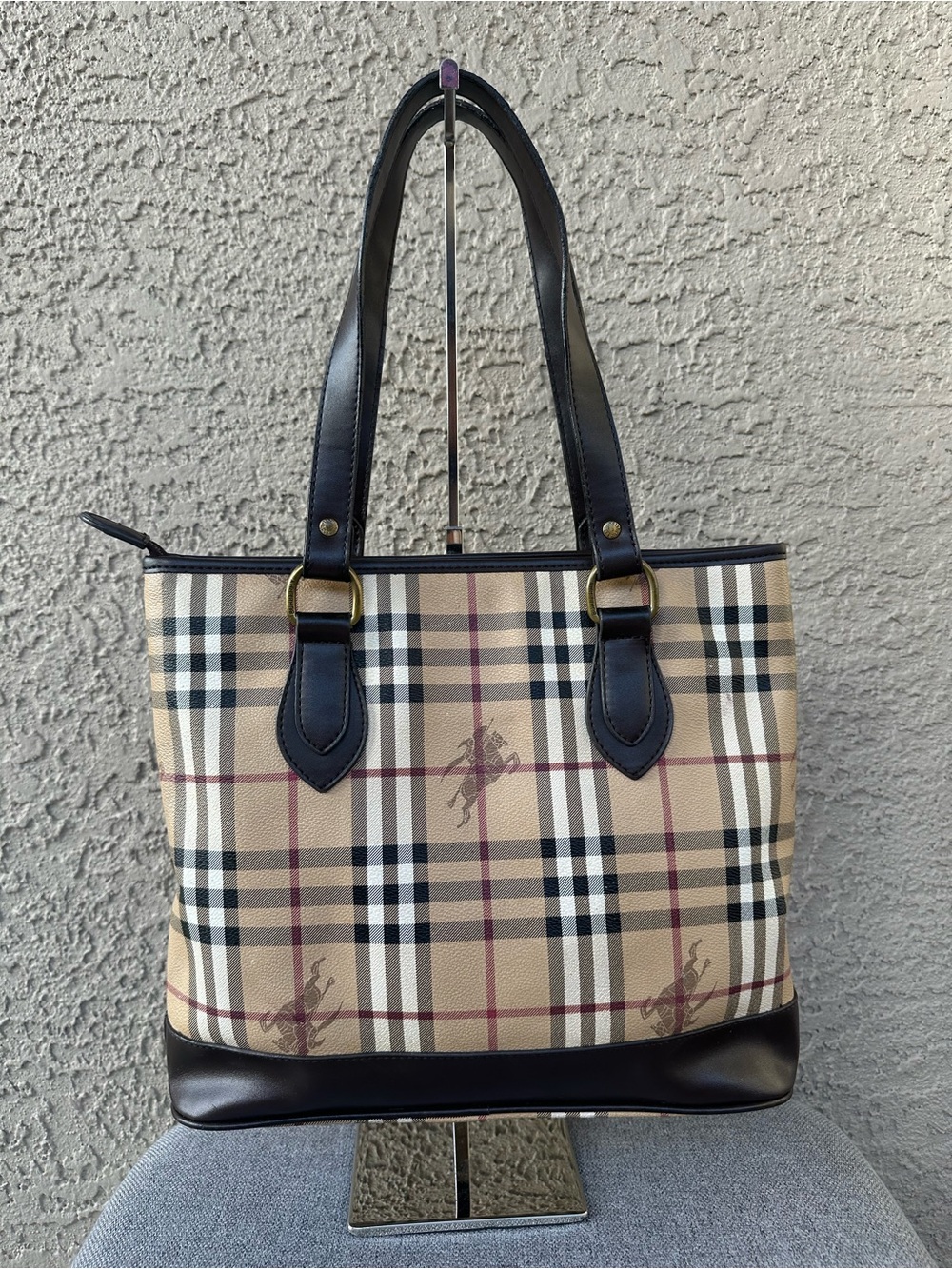 BURBERRY Classic Plaid Shoulder Bag with Dark Brown Trim